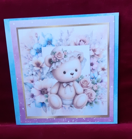 Flower Frame Pastel Colours  8x8 With Cute Teddy & Roses Three by Anne Jackson