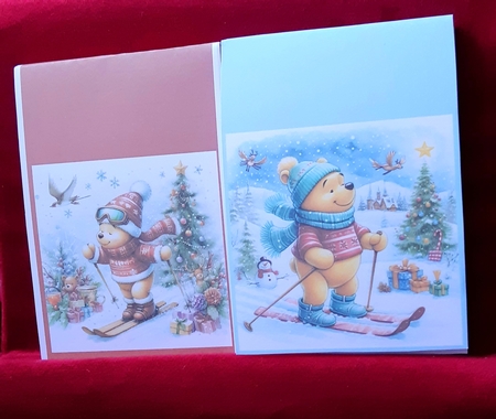 10 Christmas Pooh Bear on Ski Card Fronts 8x8 inches JPEG PK2 by Anne Jackson