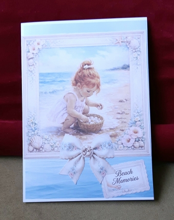 Coastal Childhood Memories Card Topper – Sweet Beach Girl Collecting Seashells  by Anne Jackson