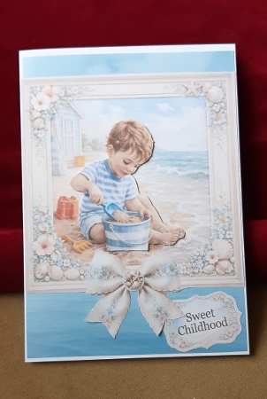 Vintage Coastal Childhood Card Topper – Little Boy Playing in the Sand by Anne Jackson