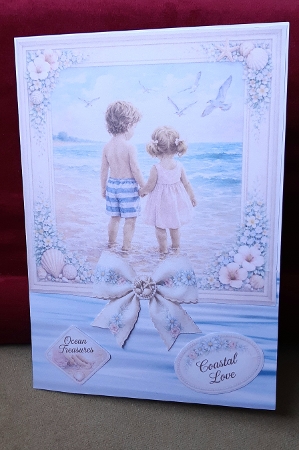 Vintage Coastal Childhood Card Topper – Boy and Girl Holding Hands by the Sea by Anne Jackson