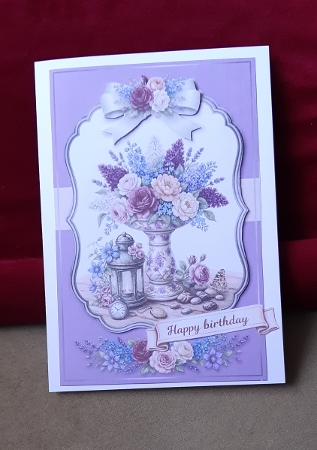 Vintage Rose & Lilac Vase Birthday Card Topper by Anne Jackson