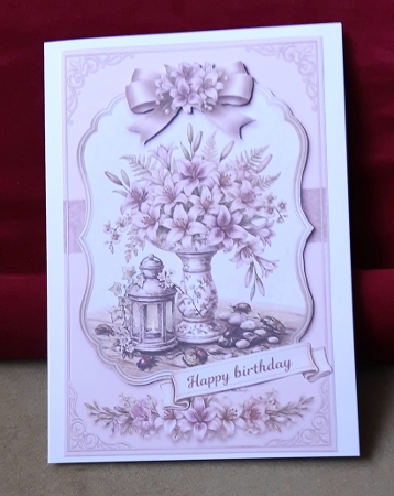 Vintage Pink Lily Vase & Lantern Birthday Card Topper by Anne Jackson