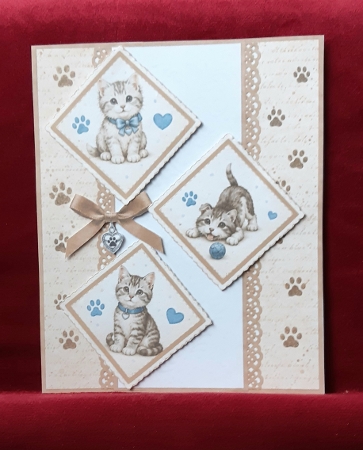 Kitten Card Kit – Diamond Panels, Brown Ribbon & With All My Love Topper by Anne Jackson