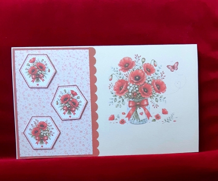 Red Poppy Bouquet & Hexagon Panels – Happy Birthday to a Wonderful Woman Topper by Anne Jackson