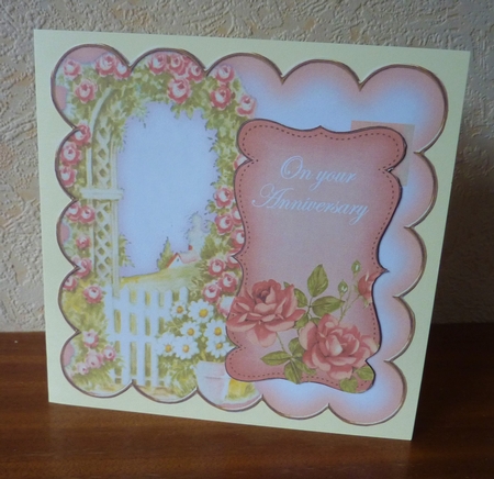 Peach Rose Arch Your Anniversary 8in Scallop Topper by Anne Jackson