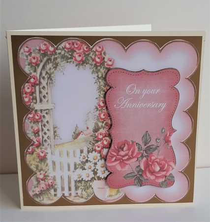 Pink Rose Arch Your Anniversary 8in Scallop Topper by Anne Jackson