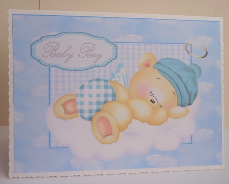 Baby Boy Bear Snoozing on a Cloud A4 by Anne Jackson