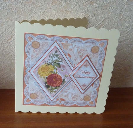 Orange Bouquet Happy Anniversary 7in Double Diamond Topper by Anne Jackson