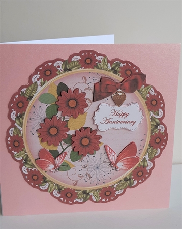 Red Daisy Happy Anniversary 8in Doily Decoupage Topper by Anne Jackson