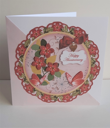 Red Fmk Happy Anniversary 8in Doily Decoupage Topper by Anne Jackson
