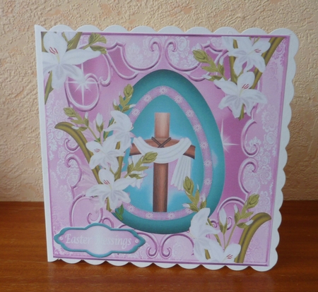 Pretty Turq Egg, with Cross and White Lillies 8x8 by Anne Jackson