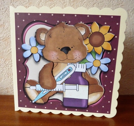 Get Well Soon Teddy with Thermometer Topper by Anne Jackson