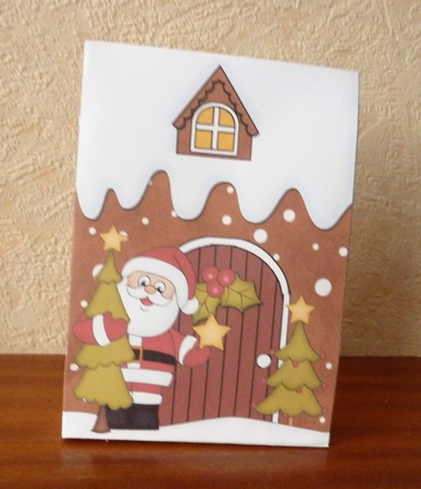 3D Christmas Santa brings a Christmas Tree to the Gingerbread House Gift Bag Mini Kit by Anne Jackson