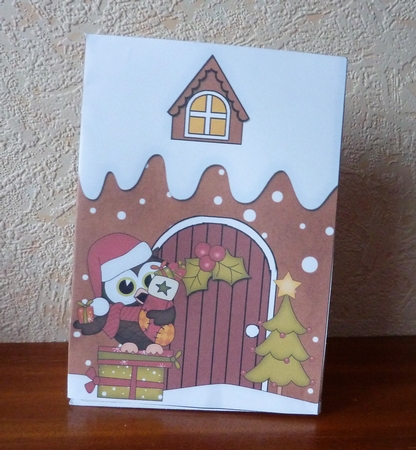 3D Christmas Little Hoot Owl delivers presents to the Gingerbread House Gift Bag Mini Kit by Anne Jackson