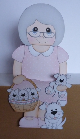 3D On the Shelf Card Kit - Rowena with her dog Joi and cute Puppies by Anne Jackson