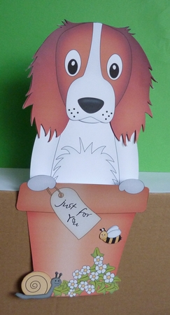 3D On the Shelf Card Kit - Flower Pot Friends Little Springer Spaniel Dog Baxter by Anne Jackson