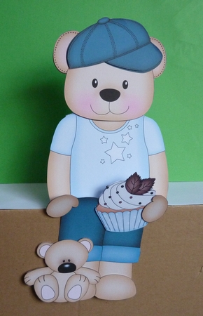 3D On the Shelf Card Kit - Cute Little Austin Bear has a Cupcake by Anne Jackson