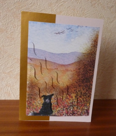 Autumn Flight, border collie dog in a poppy field - wavy edged stacker by Anne Jackson