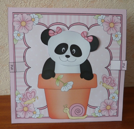 3D Animated Moveable Wobble Head Card Kit - Flower Pot Friends Little Panda Bear Su Ling by Anne Jackson