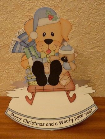 3D Shaped Rocking Christmas Card Mini Kit  -  Cute Little Labrador Dog is having fun on his Sledge by Anne Jackson