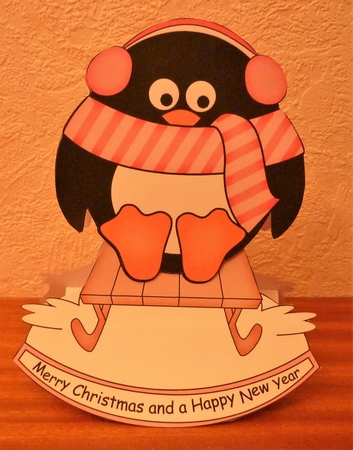 3D Shaped Rocking Christmas Card Mini Kit  - Pip Penguin is having fun on his Sledge by Anne Jackson