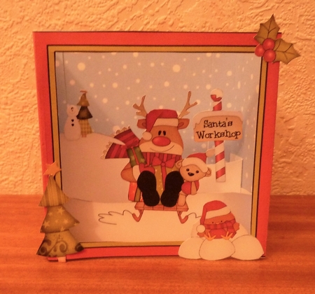 3D Christmas Diorama Shadow Box Card Mini Kit  - Rudolph is having fun on his Sledge by Anne Jackson