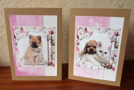 two cute little puppies and kittens small cards with pyramids by Anne Jackson