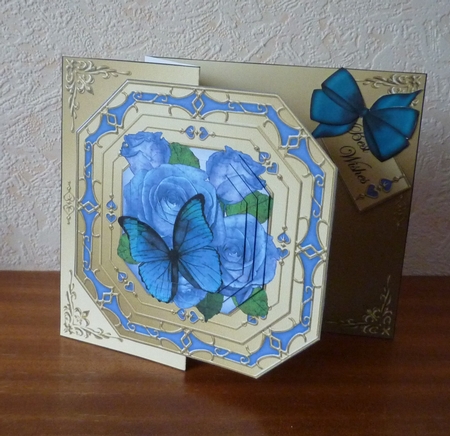 3D Shaped No-Hole Fold Back Pretty Floral Card with Pyramage Mini Kit  -  Butterfly & Roses by Anne Jackson