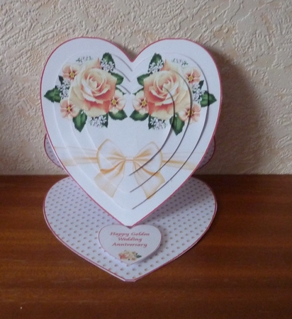 Peach & cream floral heart shaped easel card with matching envelope. by Anne Jackson