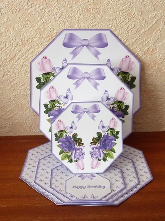 Purple rose octagonal triple easel card with matching envelope. by Anne Jackson