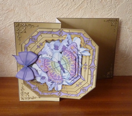 3D Shaped No-Hole Fold Back Pretty Floral Card with Pyramage Mini Kit  -  Butterfly Bouquet by Anne Jackson