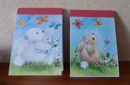 2 cat and 2 rabbit A6 card toppers by Anne Jackson