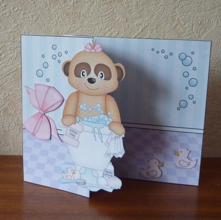 3D Shaped No-Hole Fold Back Card Kit - Bathtub Buddies - Cute Little Meerkat Natalya by Anne Jackson