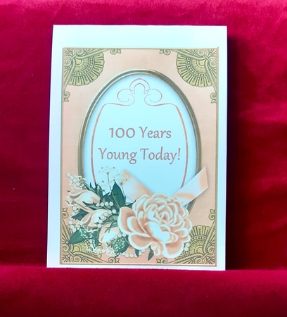 Peach Rose 100 Years Young 7x5in Oval Decoupage Topper by Anne Jackson