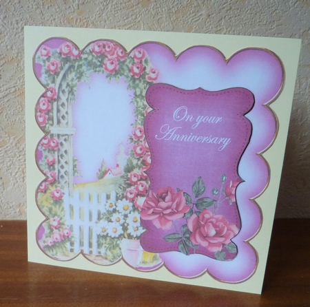 Cerise Rose Arch Your Anniversary 8in Scallop Topper by Anne Jackson