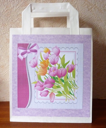 So Pretty! Painted pastel tulips with pink bow 8x8 by Anne Jackson