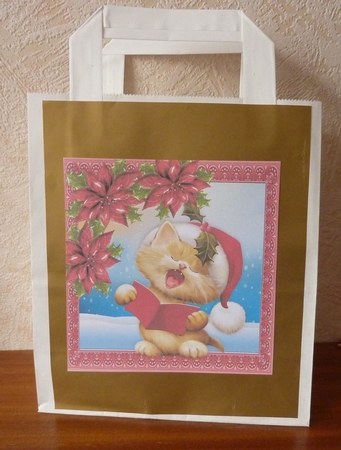 Gorgeous Cat Singing With Red Poinsettias 8x8 by Anne Jackson