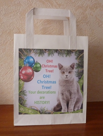 Oh Christmas Tree Humor Grey Cat 8x8 by Anne Jackson