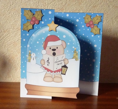 Christmas 3D Shaped No-Hole Fold Back Mini Kit - Livvy Bear is Carol Singing by Anne Jackson