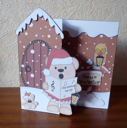 3D Shaped No-Hole Fold Back Christmas Card Mini Kit - Livvy Bear is Carol Singing by Anne Jackson