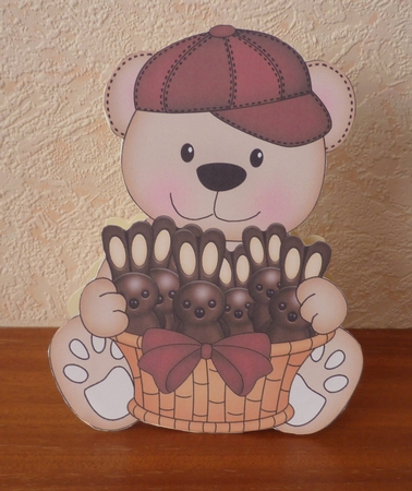 3D Shaped Card Mini Kit - Teddy Bear has an Easter Basket of Choc Bunnies  by Anne Jackson