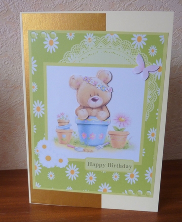 Birthday card with bear and flowers by Anne Jackson