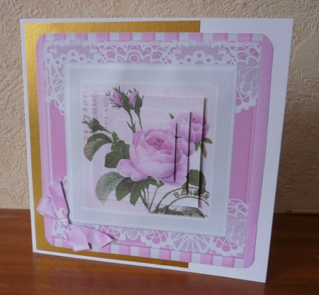 Pretty pink peonies with bow pyramids 7x7 by Anne Jackson