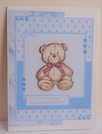 New baby boy greeting card with bear by Anne Jackson