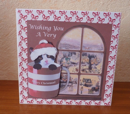 Black & White Christmas Kitten Cat In A Mug by Anne Jackson