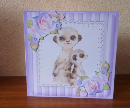 cute pair of meerkats with corner roses in striped purple 8x8 frame by Anne Jackson