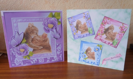4 Lovely Cuddle cat & kittens with flowers & butterflies 8x8 mini kit by Anne Jackson