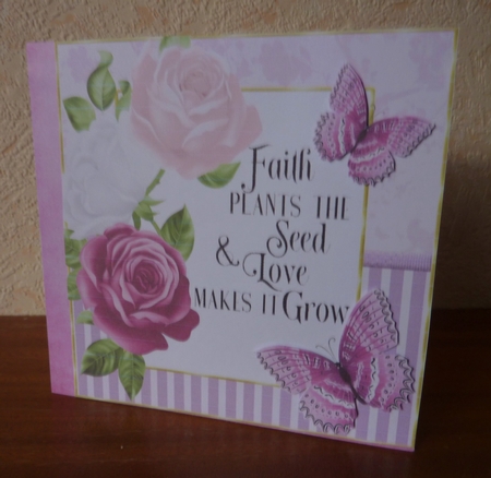 Love Grows pretty pink roses and butterflies striped frame 8x8 by Anne Jackson