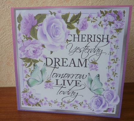 Pretty purple rose and flowers cherish yesterday script with butterflies 8x8 by Anne Jackson